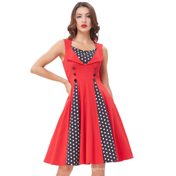 Belle Poque Frauen Polka Dot Retro Vintage Style Red Cocktail Party Swing Kleid BP000282-1